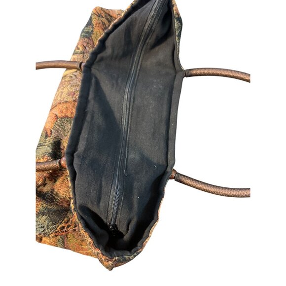 Vintage Safari Animal Tapestry Handbag Rounded Handles Wood Beads Estate Zip Top - Picture 5 of 6